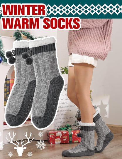Welwoos Womens Slipper Fuzzy Grips Socks Fluffy Winter Warm Thick Thermal Cozy Plush Non Slip Cabin Soft Fleece Socks