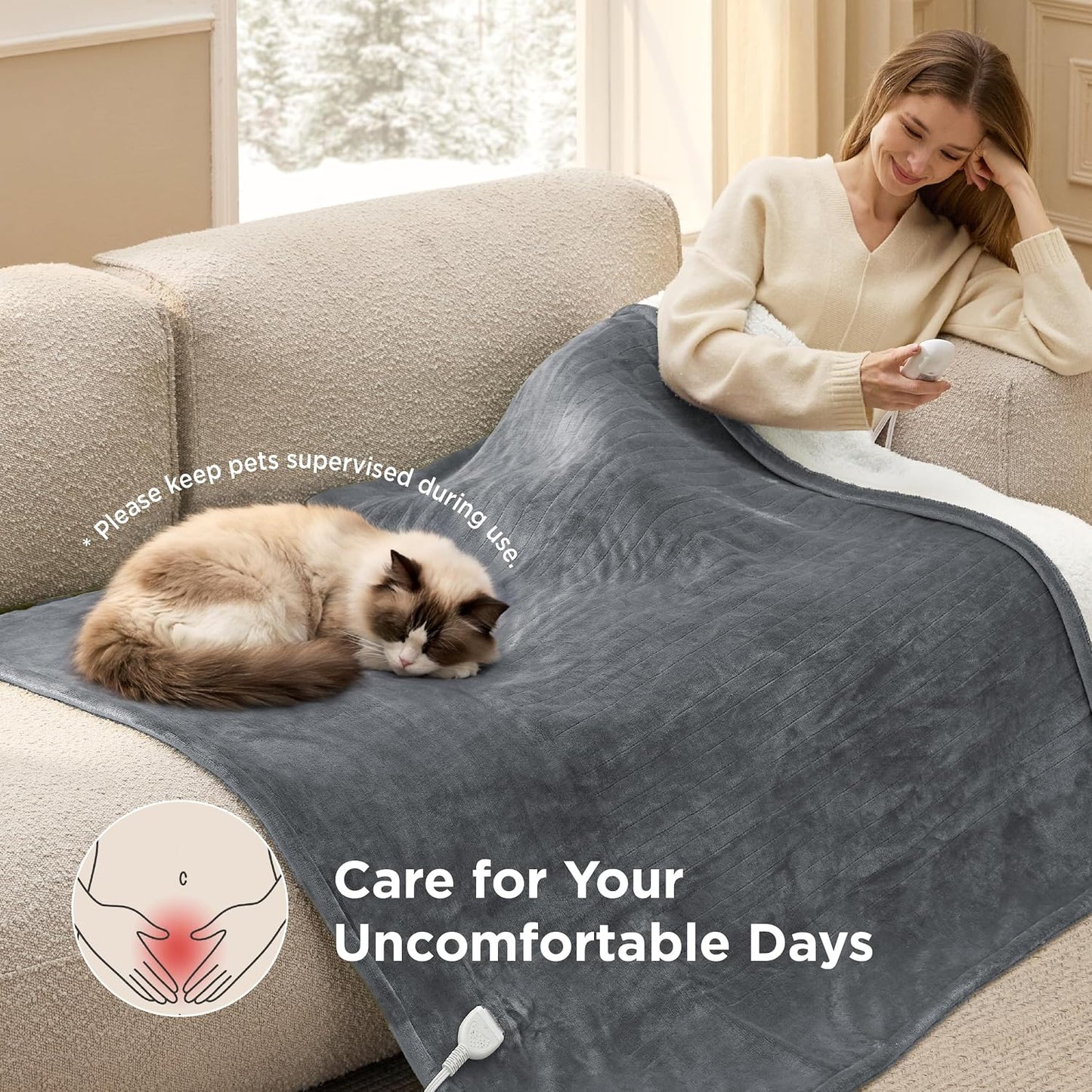 Bedsure Heated Blanket Throw Blanket with Preheat Function - Fast Heating Electric Blanket, Soft Flannel Throw with 6 Time Settings(Up to 10H), 6 Heating Settings, Gifts for Grandma (50"x60", Cream)