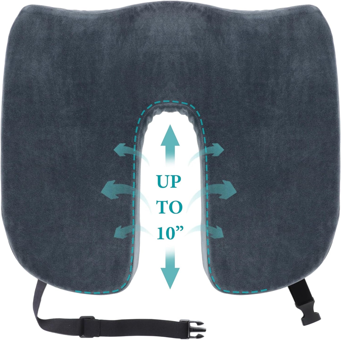 Tailbone Pain Relief Office Chair Cushion 10-Inch Extended U-Cutout,Large-18"x16"x3",Coccyx,Sciatica Pain Relief Memory Foam Wheelchair Car Seat Cushion,But Pillow Pad for Pressure Relief, Blue Grey