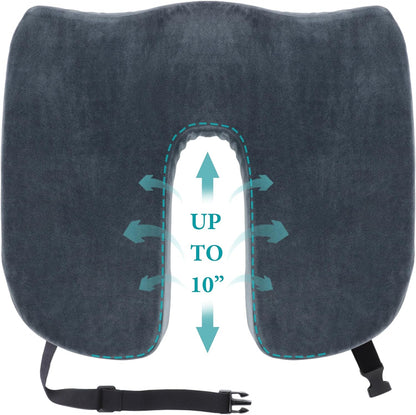 Tailbone Pain Relief Office Chair Cushion 10-Inch Extended U-Cutout,Large-18"x16"x3",Coccyx,Sciatica Pain Relief Memory Foam Wheelchair Car Seat Cushion,But Pillow Pad for Pressure Relief, Blue Grey