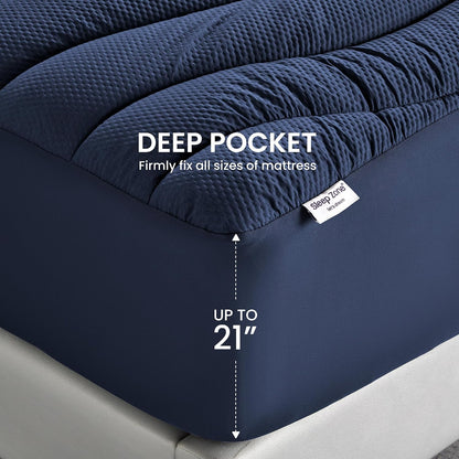 SLEEP ZONE Cooling Queen Mattress Topper, Premium Zoned Cool Mattress Pad Cover, Padded Mattress Protector Breathable Washable, Deep Pocket 8-21" (Grey, Queen)