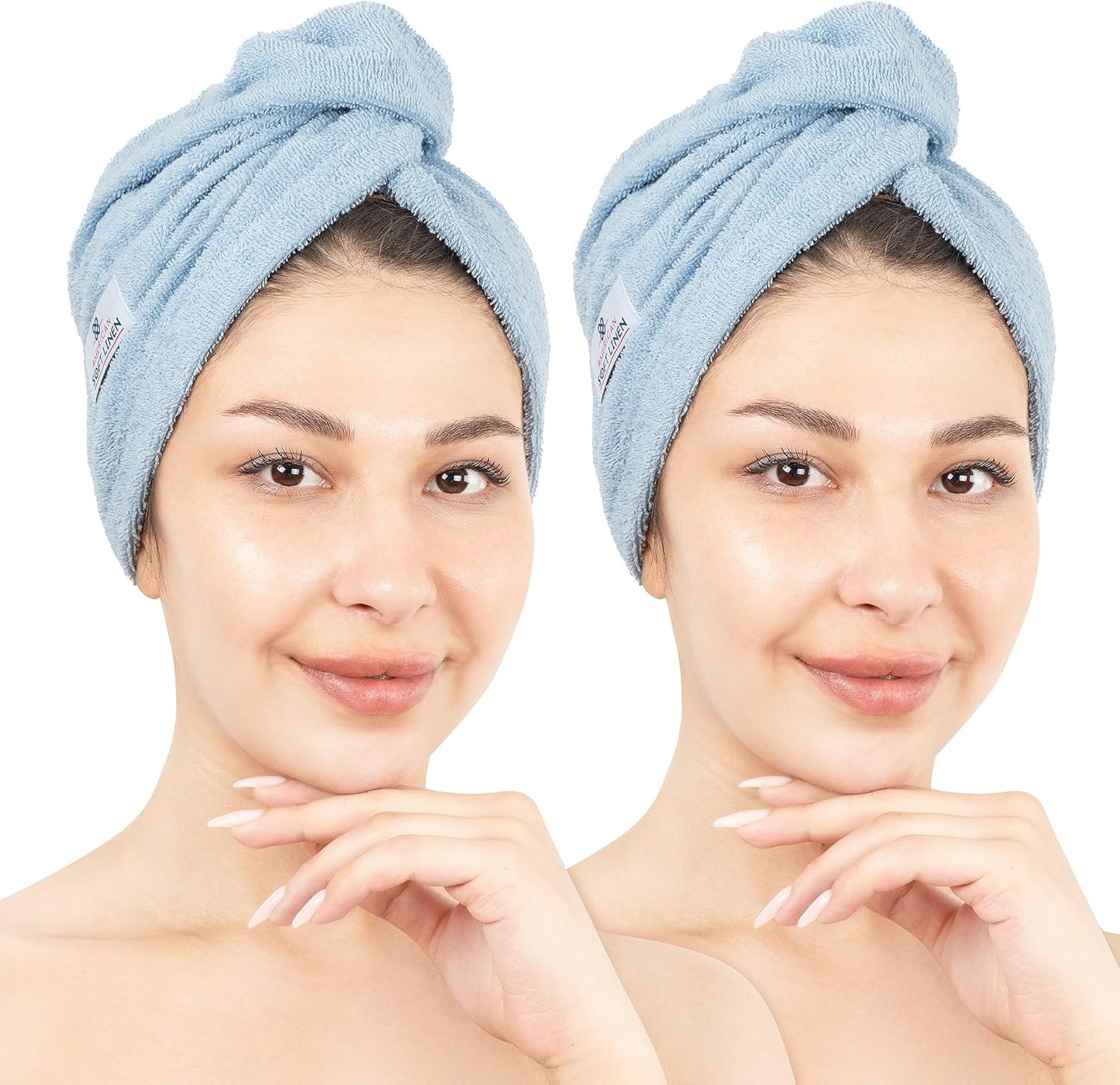 American Soft Linen 100% Cotton Hair Towels for Women, Head Towel Cap, Cotton Hair Turban Towel Wrap for Long Curly Anti Frizz Hair, Soft and Absorbent Cotton Hair Towels 2 Pack, White