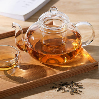 CNGLASS Glass Teapot Stovetop Safe,Clear Teapot with Removable Infuser 20.3 oz,Loose Leaf and Blooming Tea Maker