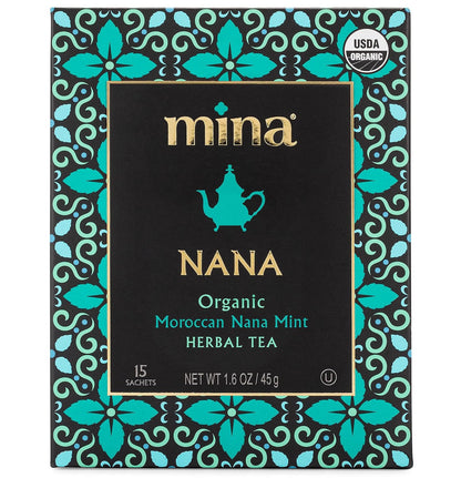 Mina Nana Organic Moroccan Mint Herbal Tea, 15 Biodegradable Sachets - Refreshing Moroccan Mint Tea Bags, Herbal Tea, Caffeine-Free Tea Bags