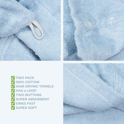 American Soft Linen 100% Cotton Hair Towels for Women, Head Towel Cap, Cotton Hair Turban Towel Wrap for Long Curly Anti Frizz Hair, Soft and Absorbent Cotton Hair Towels 2 Pack, White