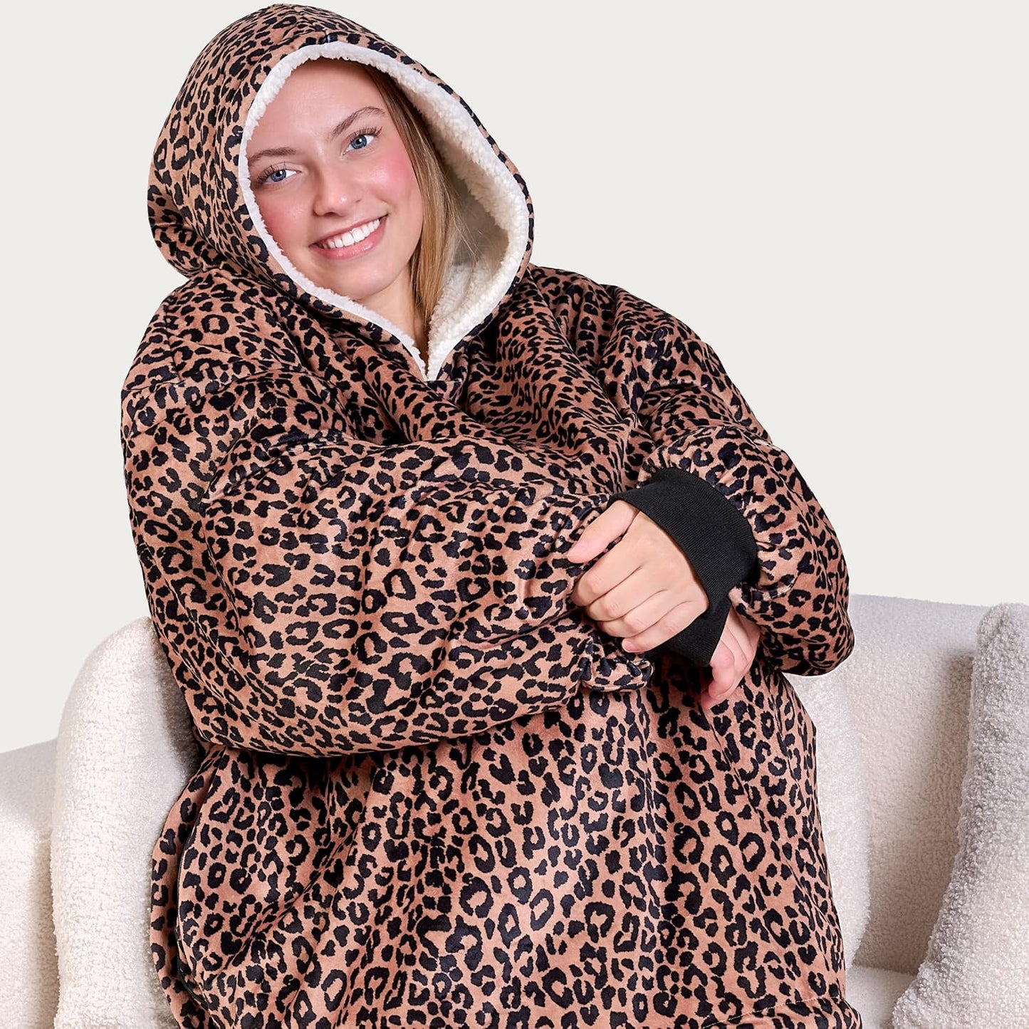 Bare Home Wearable Blanket Hoodie - Soft Plush Sherpa - Warm and Cozy - Oversized Wearable Blanket