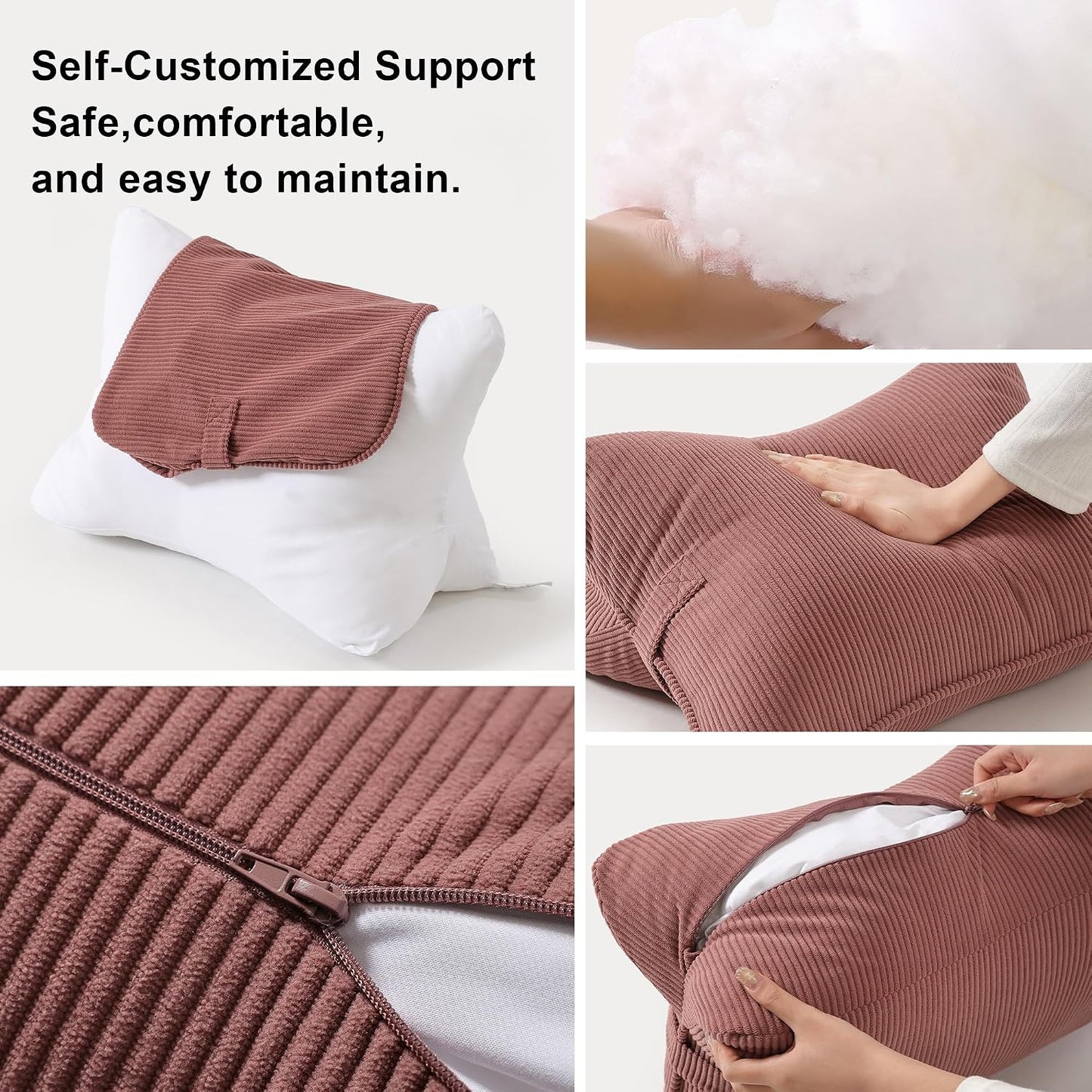 Pat. Pend. Corduroy Lumbar Support Back Pillow for Watching TV, Reading & Gaming, Ergonomic Triangle Support Cushion for Sofa, Armchair & Bed Sitting, Removable Washable Cover, Beige Gray
