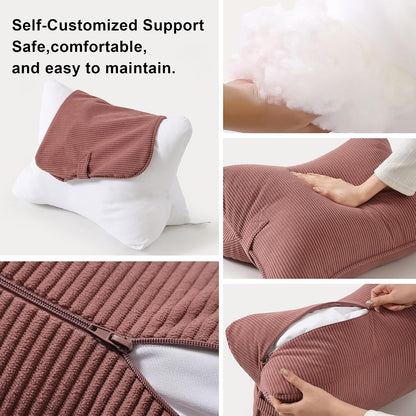 Pat. Pend. Corduroy Lumbar Support Back Pillow for Watching TV, Reading & Gaming, Ergonomic Triangle Support Cushion for Sofa, Armchair & Bed Sitting, Removable Washable Cover, Beige Gray