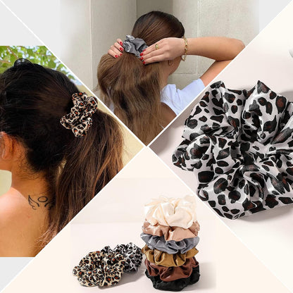 16 Pcs Scrunchies for Women - Black Satin Silk Scrunchies for Girls Hair Ties Elastics Bands Ponytail Holder Hair Accessories
