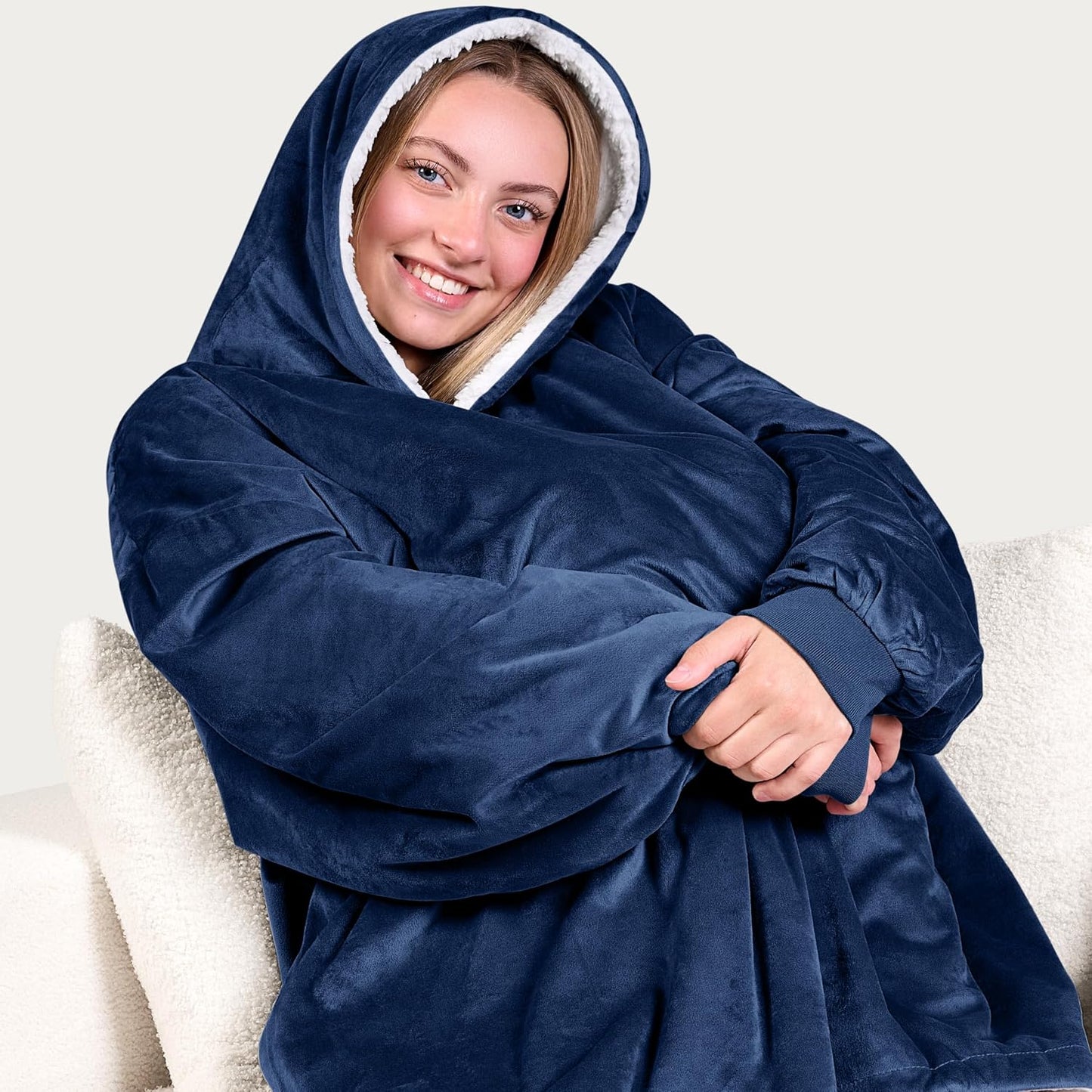 Bare Home Wearable Blanket Hoodie - Soft Plush Sherpa - Warm and Cozy - Oversized Wearable Blanket