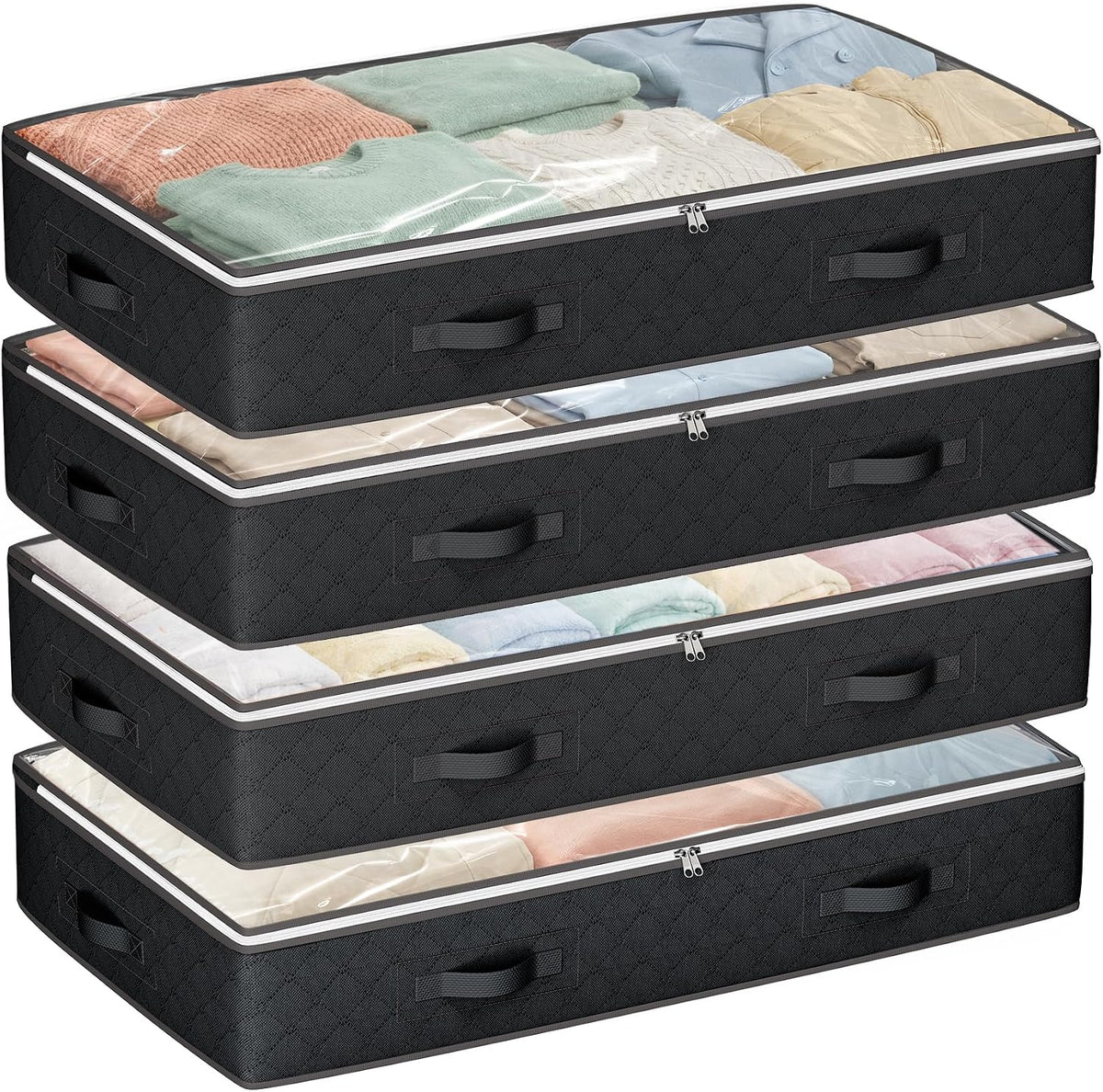 Budding Joy 95L Under Bed Storage Containers, 4 Pack Closet Organizers Grey