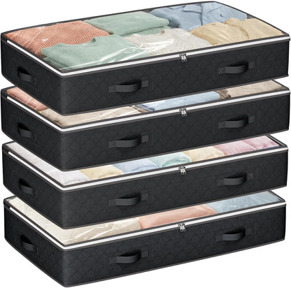 Budding Joy 95L Under Bed Storage Containers, 4 Pack Closet Organizers Grey