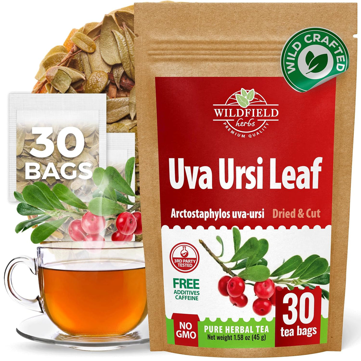 30 Bags Uva Ursi Leaf Tea Herb (Arctostaphylos Uva-Ursi) - 30 Count 1.5g Tea Bags Uva-Ursi