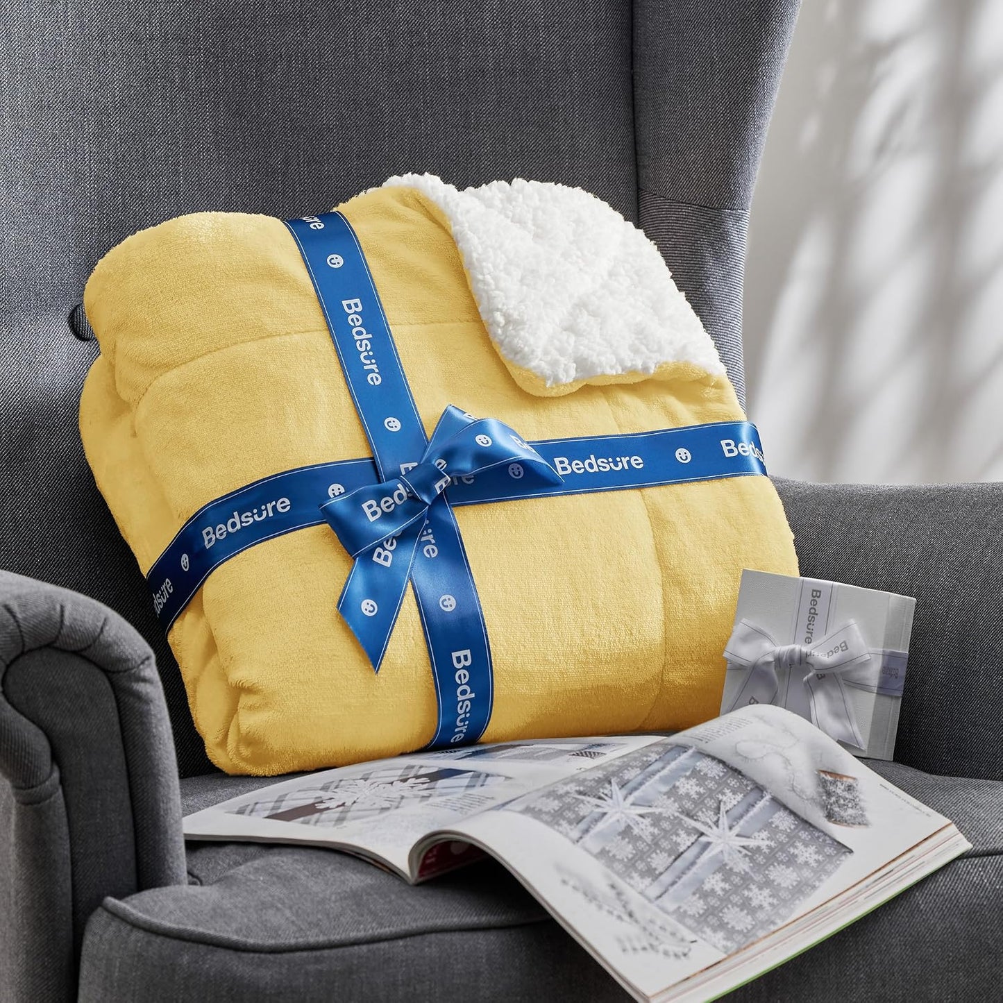 Bedsure GentleSoft Sherpa Fleece Throw Blanket for Couch, Non-Heated, Thick & Warm Cozy Blanket for Winter, Soft Fuzzy Plush Throw Gifts for Women and Men, Grey, 50x60 Inches