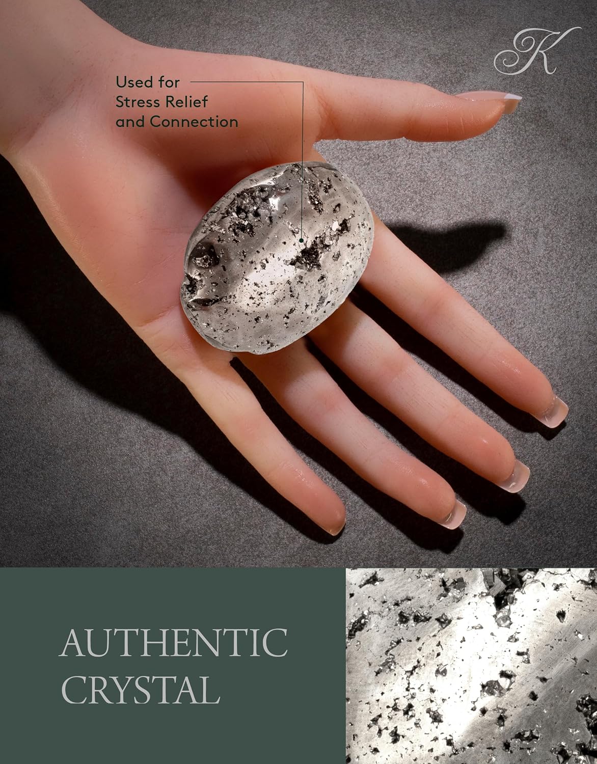 KALIFANO Palm Stone with Healing & Calming Effects - AAA+ Grade High Energy Worry Stone with Information Card - Reiki Crystal Used for Courage (Family Owned and Operated)