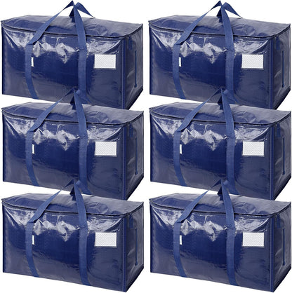 TICONN Extra Large Moving Bags Heavy Duty with Zippers & Carrying Handles, Durable Storage Bags Moving Boxes for Closet Organizers and Storage (Blue)