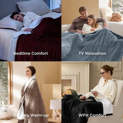 Bedsure GentleSoft Heated Blanket Throw - Soft Ribbed Flannel Electric Blanket, Gifts for Grandma (50x60 inches, Grey)