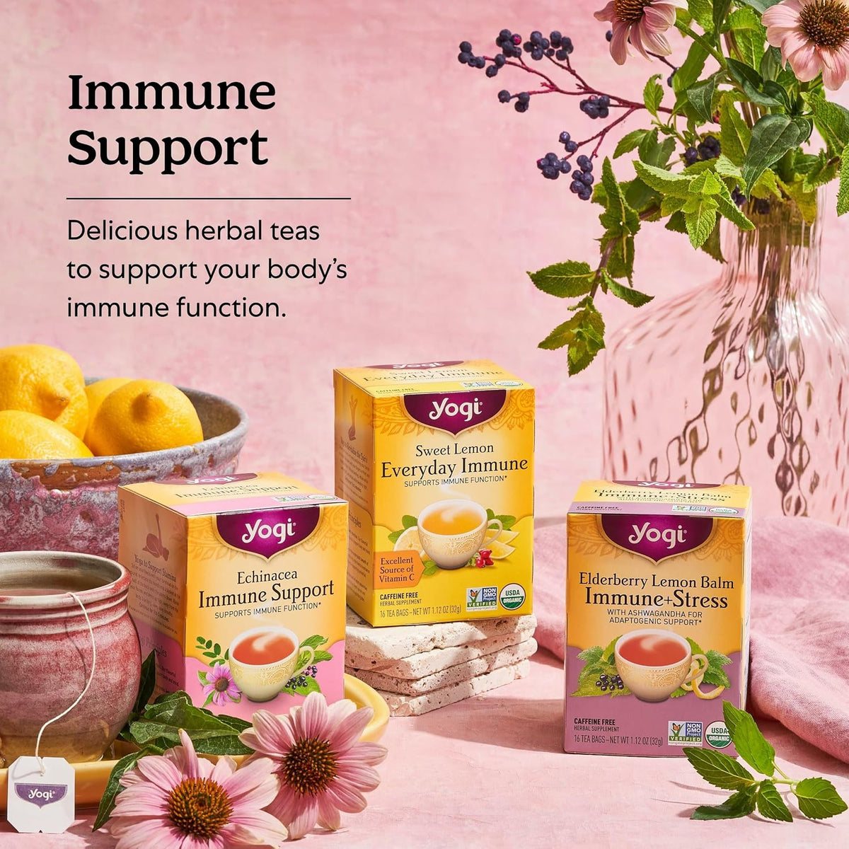 Yogi Echinacea Immune Support Tea, 16 Tea Bags (4 Pack)