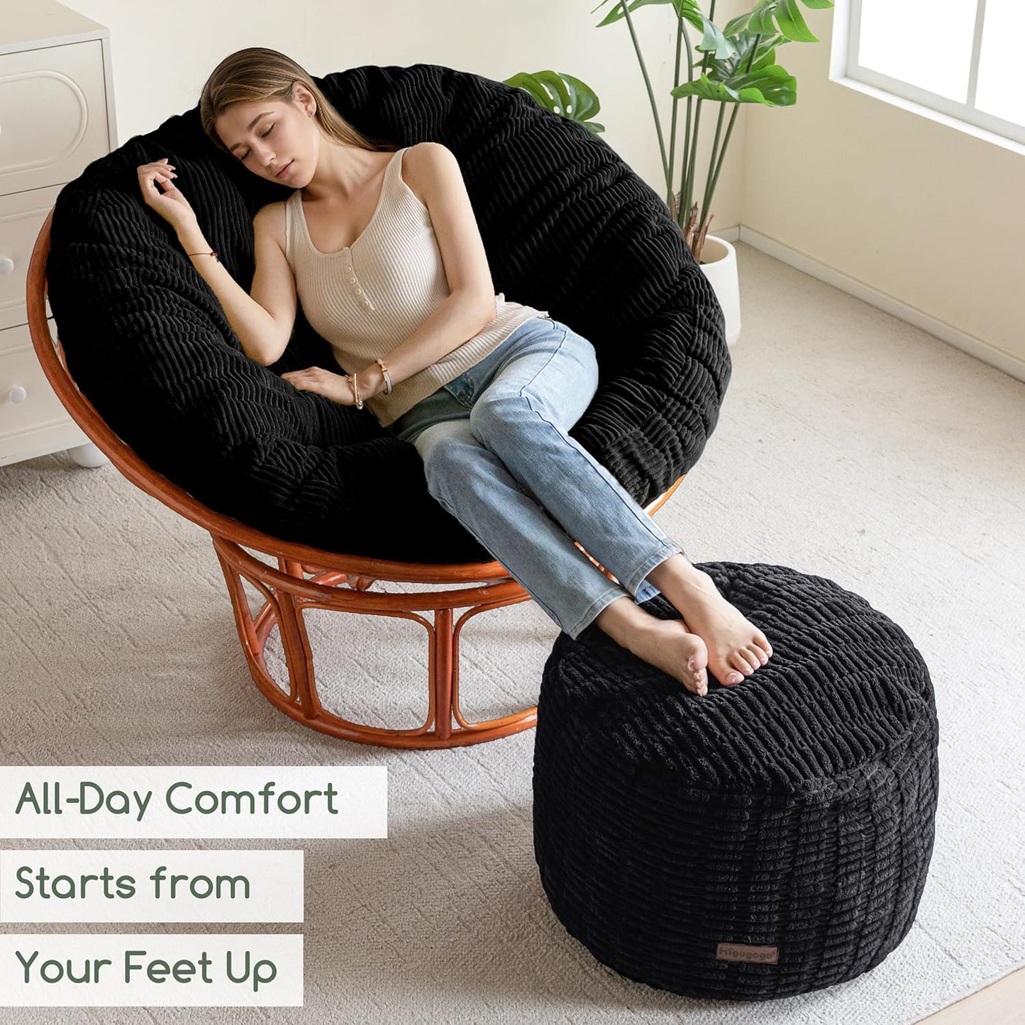 HIGOGOGO Pouf Ottoman Stuffed Round Modern Foam Filled Foot Rest Poufs for Living Room Chair Decorative 20 X 15 Inches Boho Relax Stool for Wedding Christmas Party, Beige