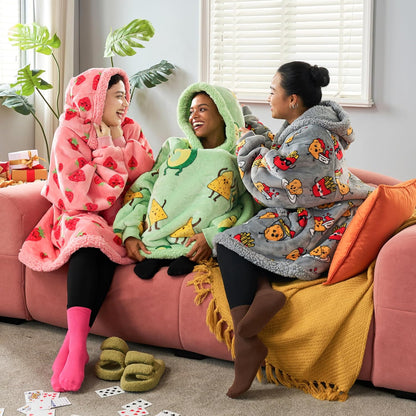 Giggling Getup Wearable Blanket Hoodie for Adults Gifts for Teen Girls Sister Women Sherpa Fleece Printed Hooded Blanket Sweatshirt Warm Cozy with Pocket & Sleeves Beige Cat