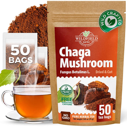 50 Bags Chaga Tea Chaga Mushroom Tea Herbal (Inonotus Obliquus) - 50 Count 1.5g Bags Herb