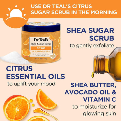 Dr Teal's Shea Sugar Sleep Scrub, with Melatonin, Lavender, & Essential Oils, 19oz (Pack of 3)