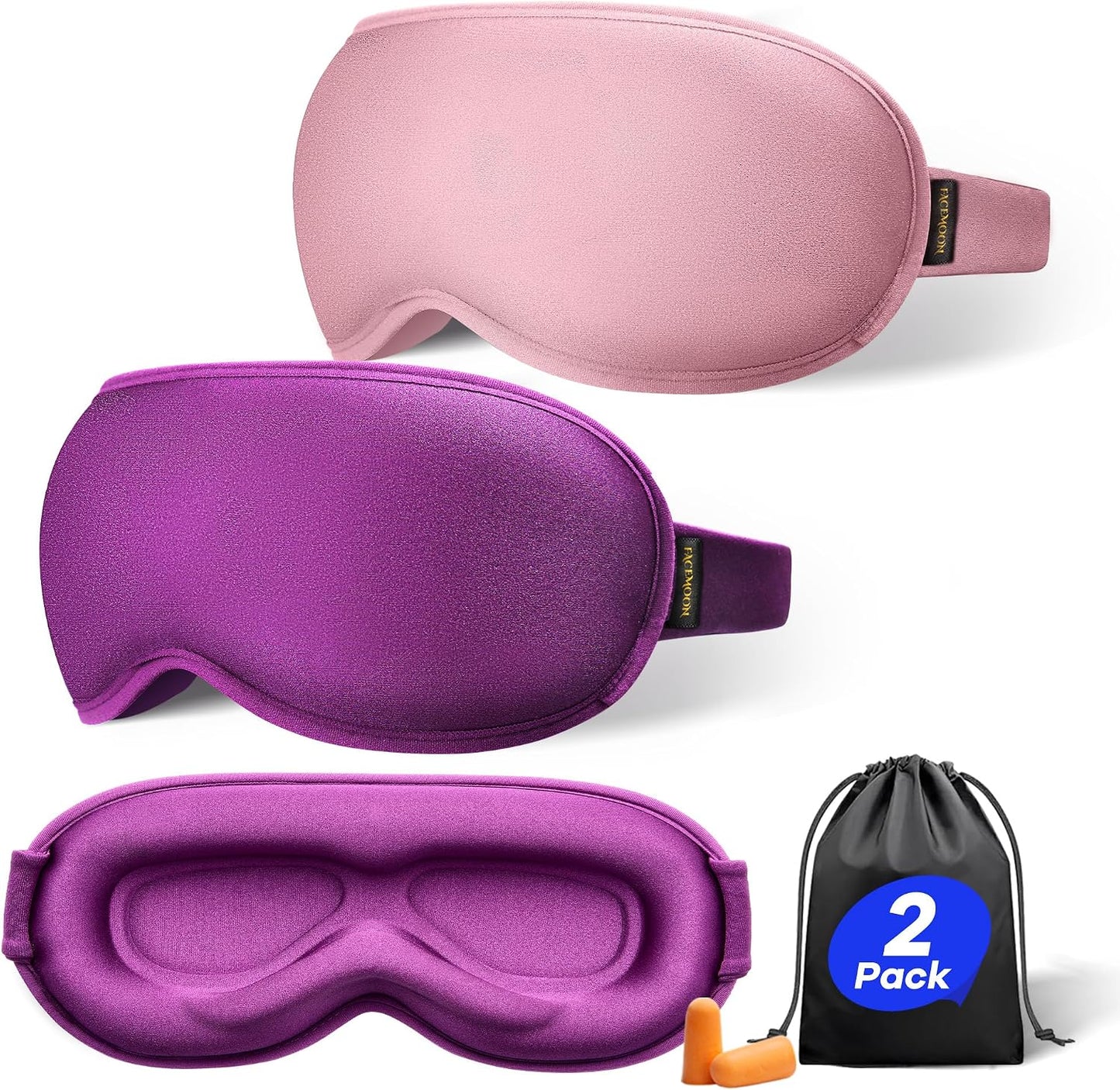 Weighted Eye Mask for Sleeping 2 Pack: Gentle Pressure Blackout Sleep Mask with 3D Contoured Cups, Zero Eye Pressure Sleep Mask for Lash Extensions, Memory Foam Travel Mask, Black Pink