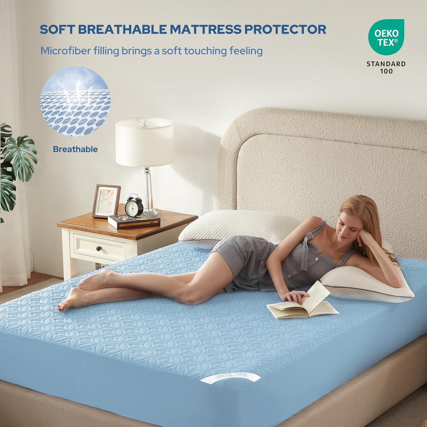 BEDLORE Waterproof Mattress Protector, King Size Mattress Pad with Deep Pocket 6"-18" Depth, Soft Noiseless Dirt-Proof Bed Mattress Cover Washable for Home, Bedroom, Hotel (Gray)