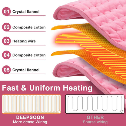 Heating Pad Electric Heat Pad, Hot Heated Pad,Multiple Temp and Timer Settings,Suitable for Shoulders, Neck, arms, Abdomen, Back, Legs, etc. (Silver Gray, 24"X12")