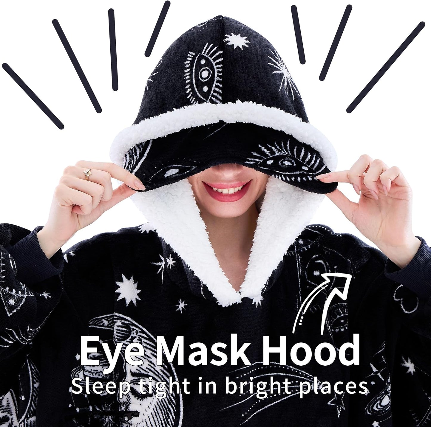 IFNOW Wearable Blanket Hoodie, Oversized Sherpa Fleece Hooded Blanket Sweatshirt with Eye Mask and Pocket, Comfy Long Flannel Blanket for Adults Men,Gifts for Women Mom Girlfriend,MoonFace