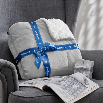 Bedsure GentleSoft Sherpa Fleece Throw Blanket for Couch, Non-Heated, Thick & Warm Cozy Blanket for Winter, Soft Fuzzy Plush Throw Gifts for Women and Men, Grey, 50x60 Inches