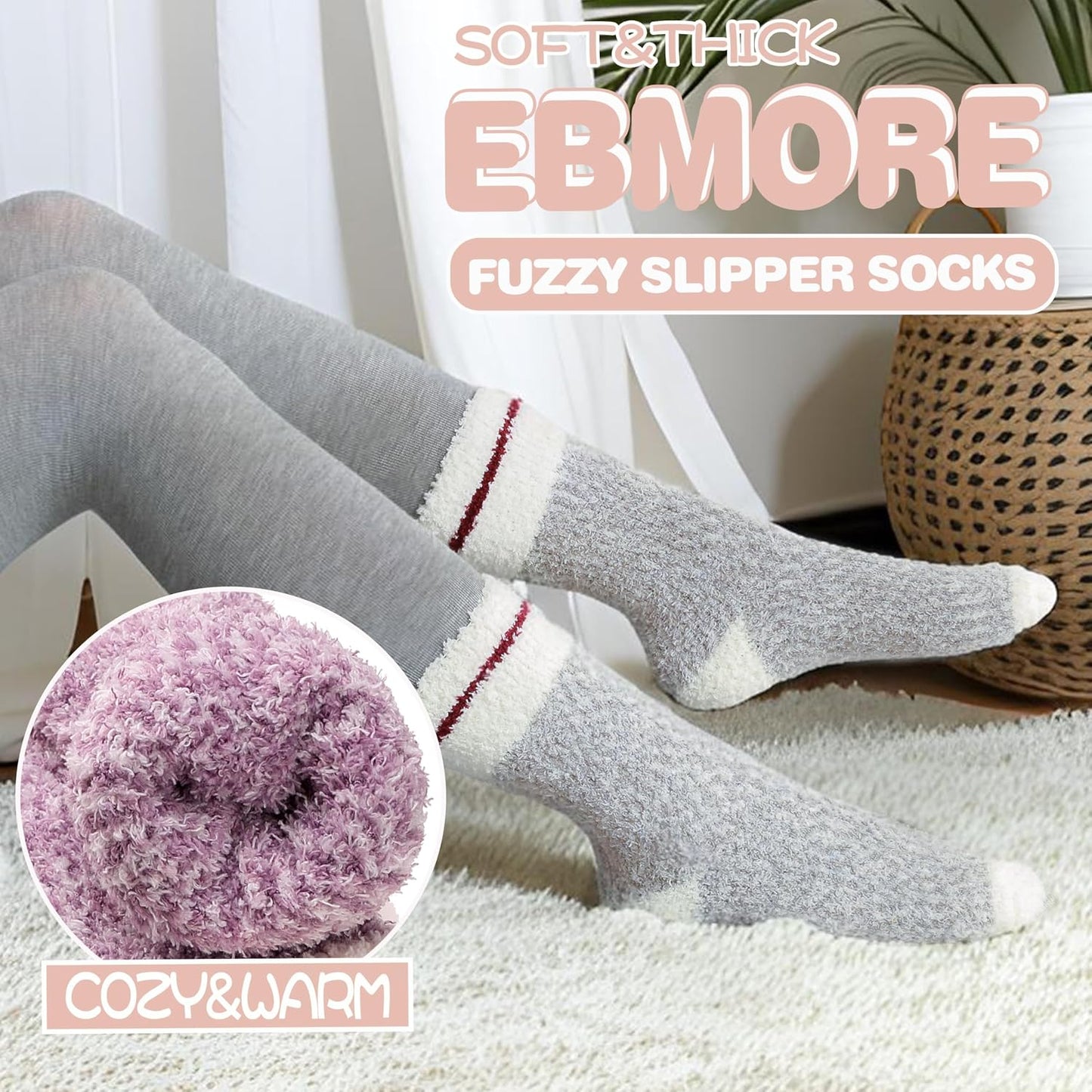 EBMORE Womens Fuzzy Socks Slipper Fluffy Cozy Comfy Cabin Plush Warm Winter Sleep Home Soft Socks