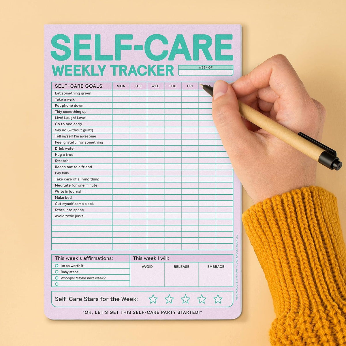 Knock Knock Self-Care Weekly Tracker Pad, Step-by-Step Self-Care Checklist Note Pad (Pastel Version), 6 x 9-inches