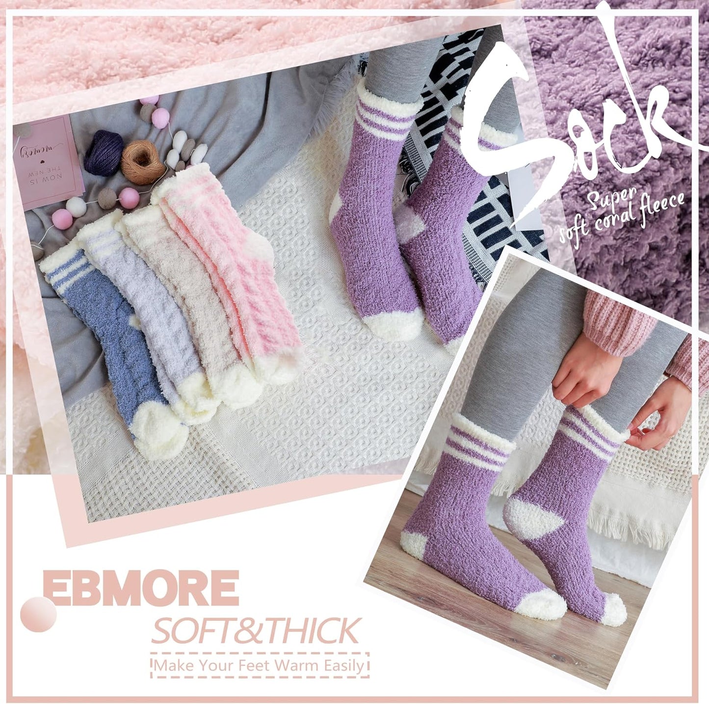 EBMORE Womens Fuzzy Socks Slipper Fluffy Cozy Comfy Cabin Plush Warm Winter Sleep Home Soft Socks