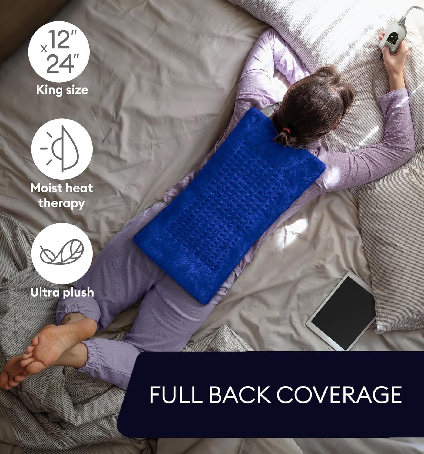 GENIANI Electric Heating Pad for Back Pain & Cramps Relief, Electric Throw, Self Care Gifts for Women, Heating Pad for Neck & Shoulder, Machine Washable Microplush, Auto Shut Off (12"x24", Tabby Gray)