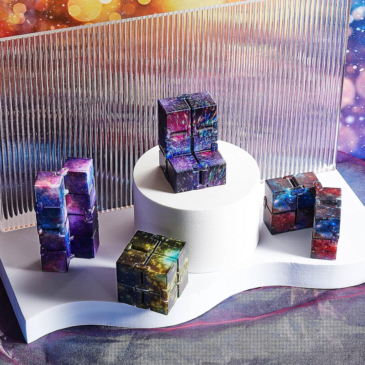 Skylety Cube Anxiety Relief Toy Hand Held Magic Sensory Stress Cube Toy for Adults Relieve Stress Christmas Party Favors(4 Pcs,Starry)