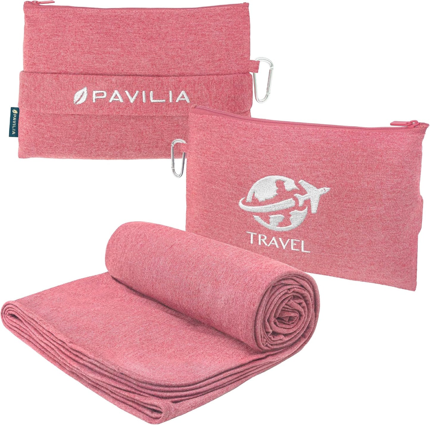 PAVILIA Travel Blanket Airplane Compact Pillow with Bag for Flights, Navy