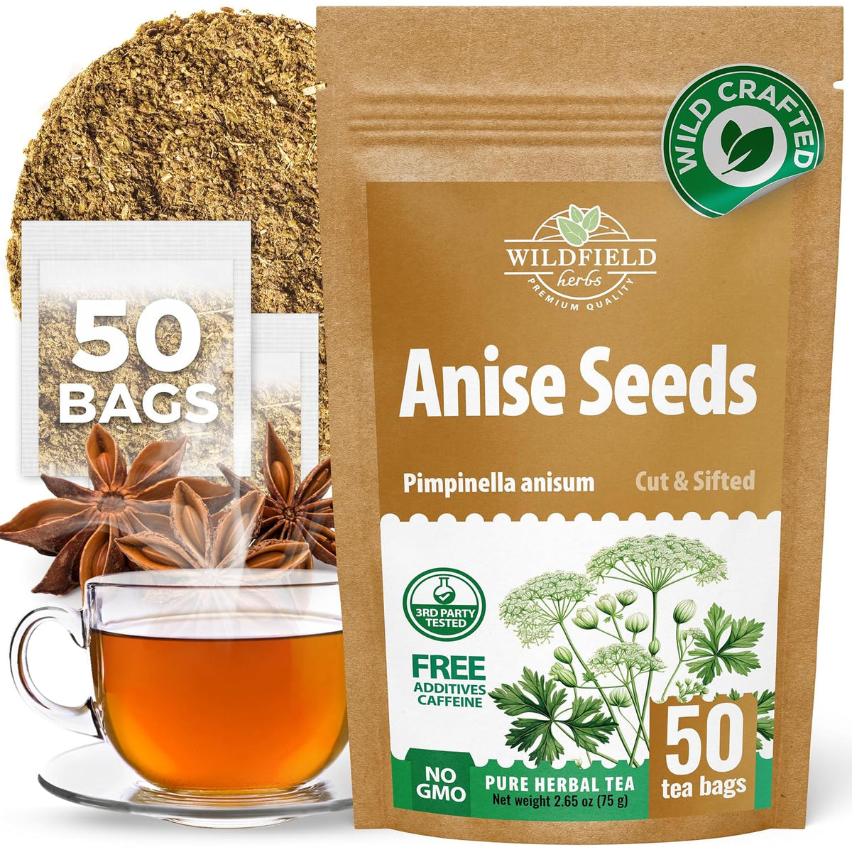 50 Bags Dried Anise Seeds Anaise Seeds Herb Tea (Pimpinella Anisum) - 50 Count 1,5 g Bags Anise Seed Herbal Tea Semilass De Anis