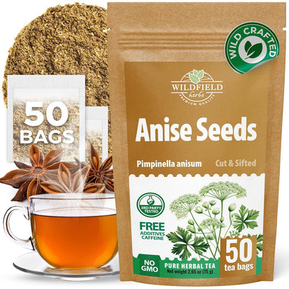 50 Bags Dried Anise Seeds Anaise Seeds Herb Tea (Pimpinella Anisum) - 50 Count 1,5 g Bags Anise Seed Herbal Tea Semilass De Anis