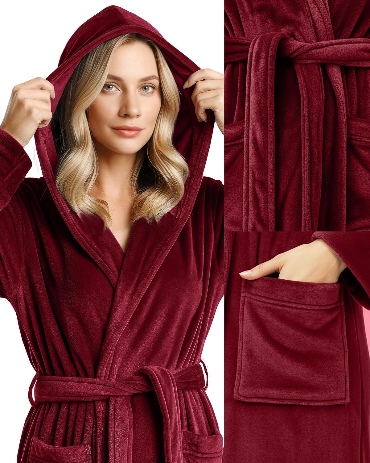 NY Threads Premium Womens Robe with Hood, Plush Fleece Long Bath Robe for Women, Fluffy Soft Women's Bathrobe