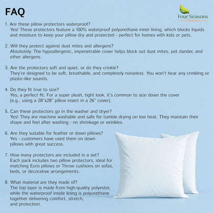 Four Seasons Essentials Standard Pillow Protectors (Set of 2) – Zippered Waterproof Pillow Covers Hypoallergenic Dust Proof Pillowcase Encasement Cover