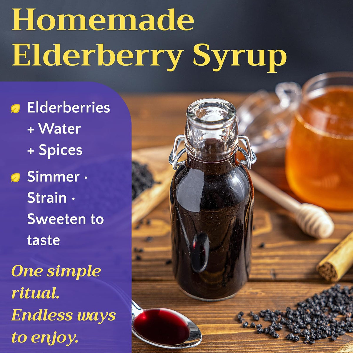 Black Elderberry Tea - Whole Dried Sambucus nigra Elderberries, 8oz