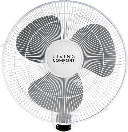 Comfort Zone 16-Inch Fan with Remote Control – Quiet 3-Speed Oscillating Indoor Fan with 90° Wide-Angle Airflow, Timer & Sleep Modes – Space-Saving Wall Fan for Bedroom, Home Gym & Office, White