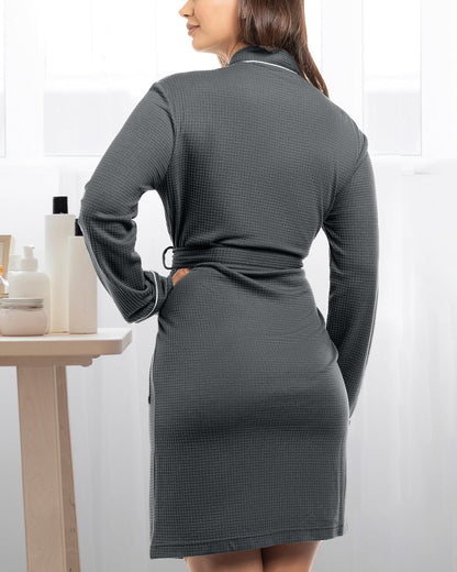 Cotton Blend Lightweight Waffle Robe for Women Knee-Length Soft Bathrobe