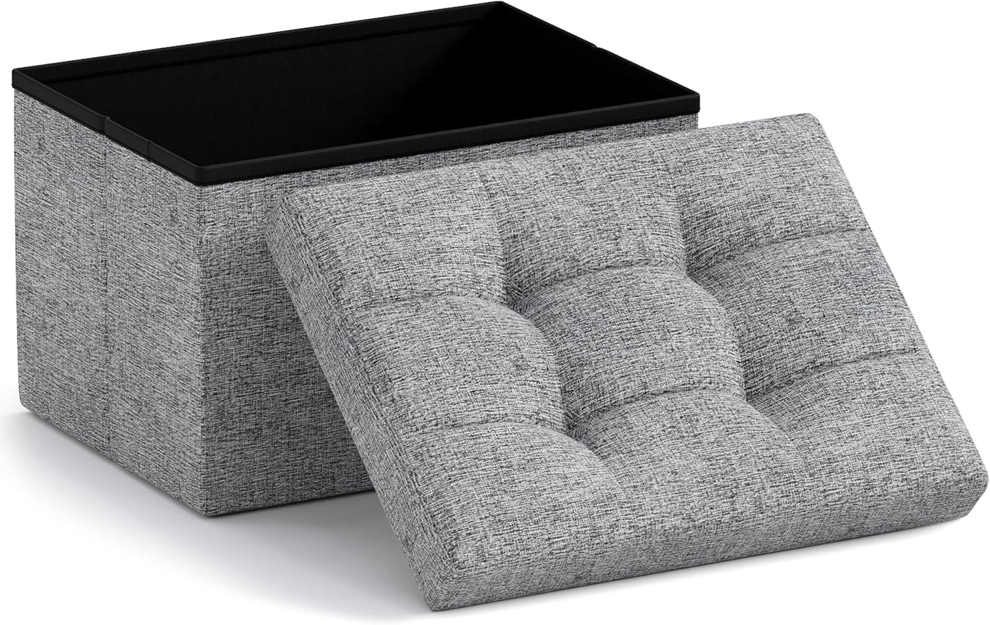 Ornavo Home Small Storage Ottoman Foldable Collapsible Rectangle Linen Ottoman Foot Rest Stool Seat, for Living Room, Bedroom, Home Office, Dorm - 12 x 16 x 12, Black