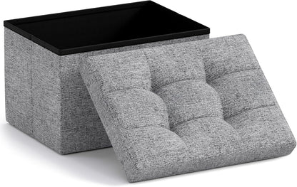 Ornavo Home Small Storage Ottoman Foldable Collapsible Rectangle Linen Ottoman Foot Rest Stool Seat, for Living Room, Bedroom, Home Office, Dorm - 12 x 16 x 12, Black