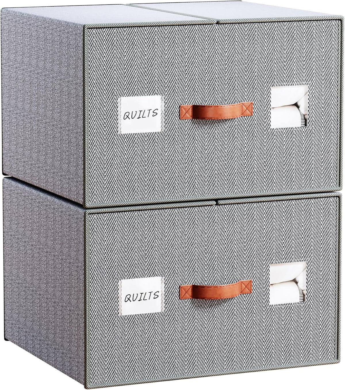 EE-RoomWorld Bed Sheet Storage Organizers，Premium Fabric Closet Organizer with Clear View Window, Space-Saving Foldable Design for Queen/King Size Bedsheets, Blankets & Duvet Covers