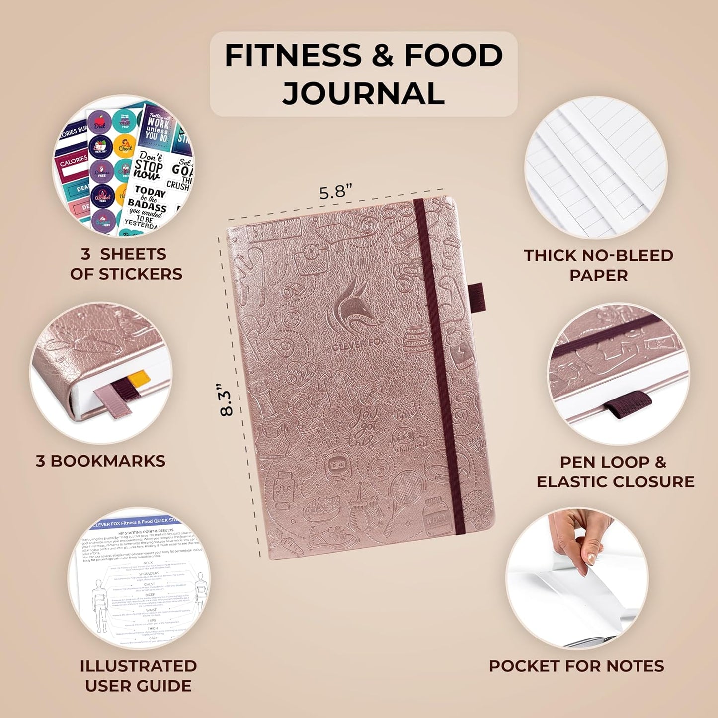 Clever Fox Fitness & Food Journal – Nutrition & Workout Planner for Women & Men – Diet & Gym Exercise Log Book with Calendars, Diet & Training Trackers - Undated, A5 Size, Hardcover (Forest Green)