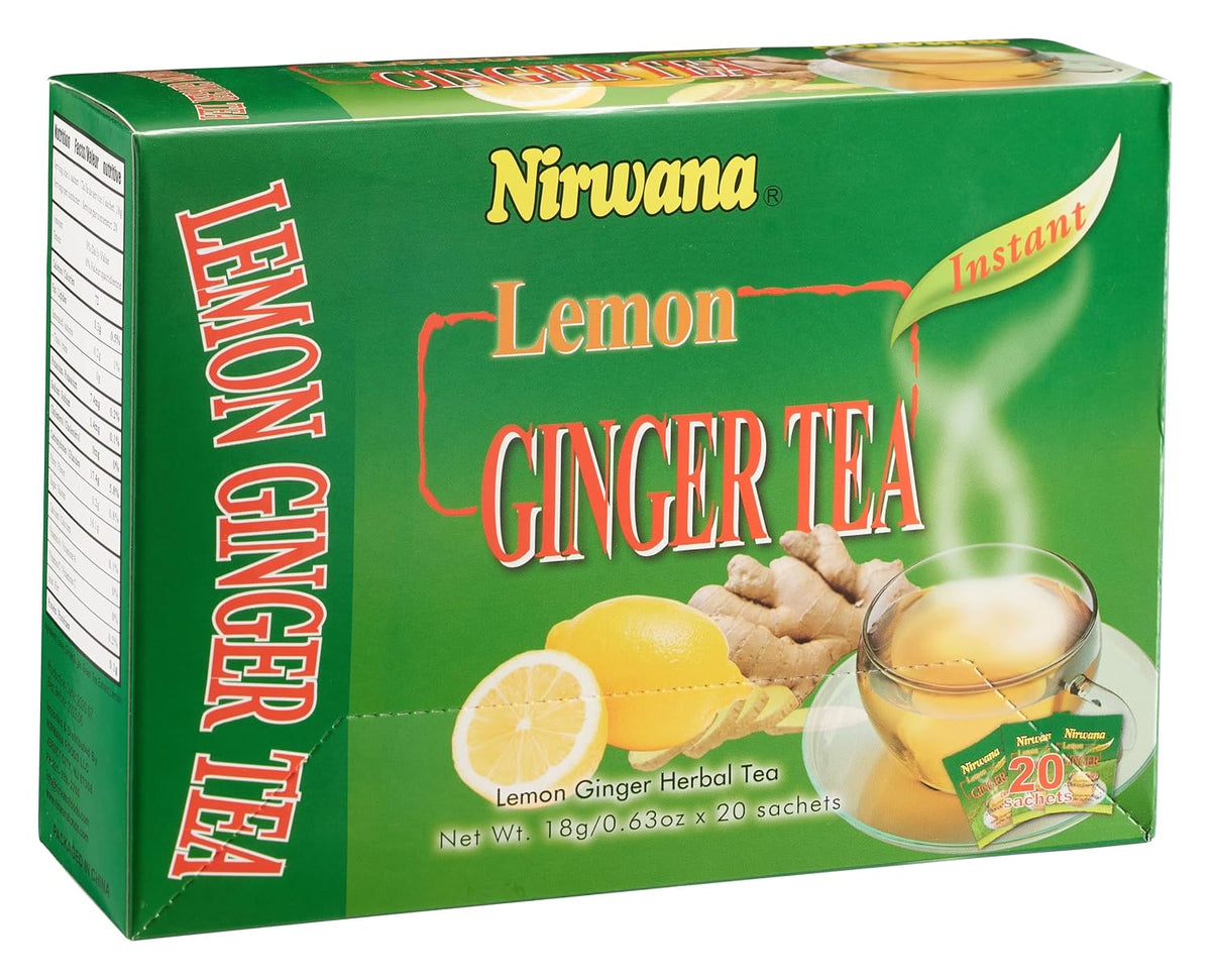 Nirwana Lemon Ginger Herbal Tea – Refreshing Herbal Blend with Ginger and Lemon | Perfect Tea Gift Set and Holiday Gift Baskets (20 Sachet)