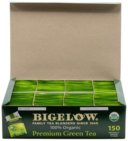 Bigelow Premium 100-Percent Organic Green Tea 150-Count Box, Individually Wrapped